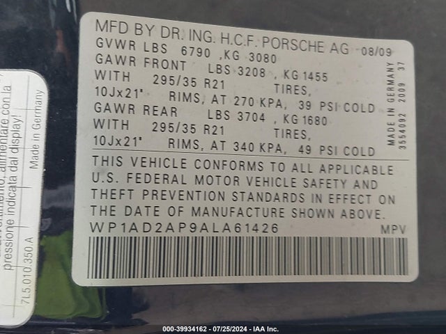 2010 PORSCHE CAYENNE WP1AD2AP9ALA61426 Photo 8