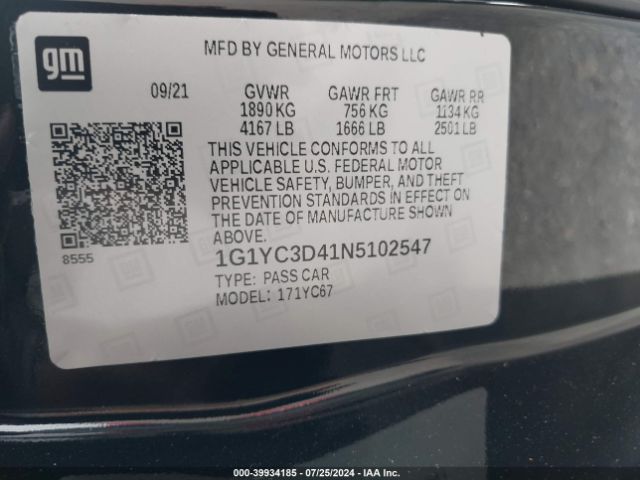 1G1YC3D41N5102547 Chevrolet Corvette Stingray Rwd  3lt