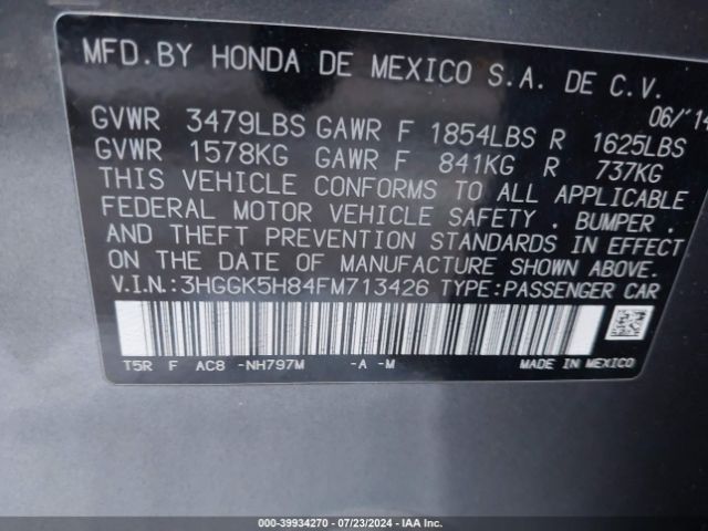 3HGGK5H84FM713426 Honda Fit Ex/ex-l