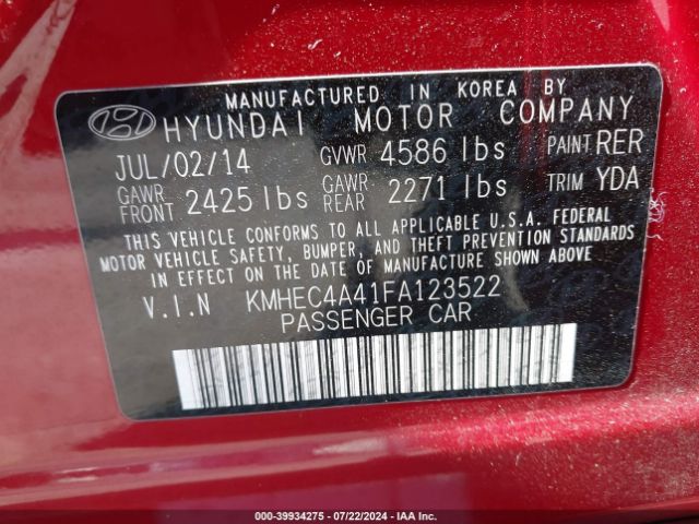KMHEC4A41FA123522 Hyundai SONATA HYBRID