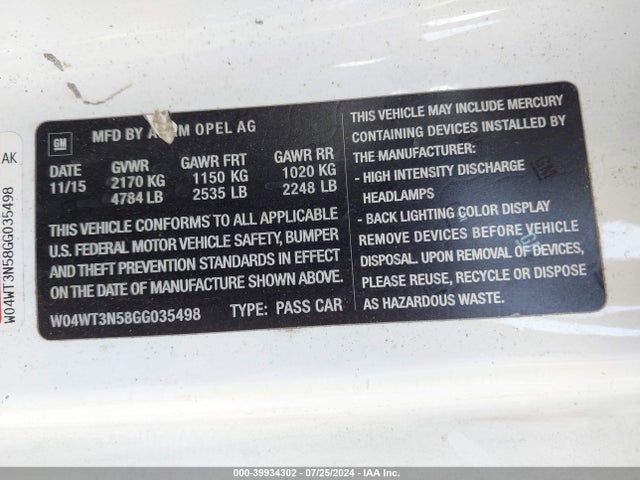 W04WT3N58GG035498 Buick Cascada Premium