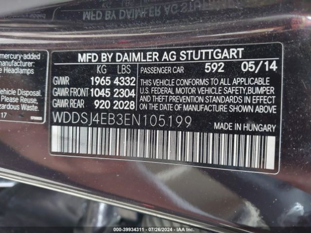 WDDSJ4EB3EN105199 Mercedes-Benz CLA 250