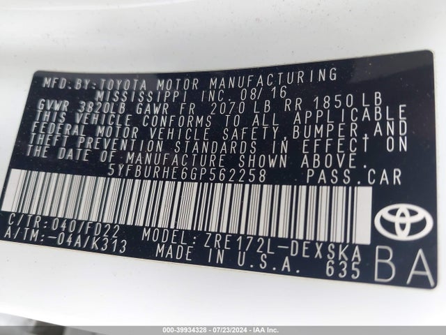 Toyota Corolla S Plus 2016 5YFBURHE6GP562258 Image 9