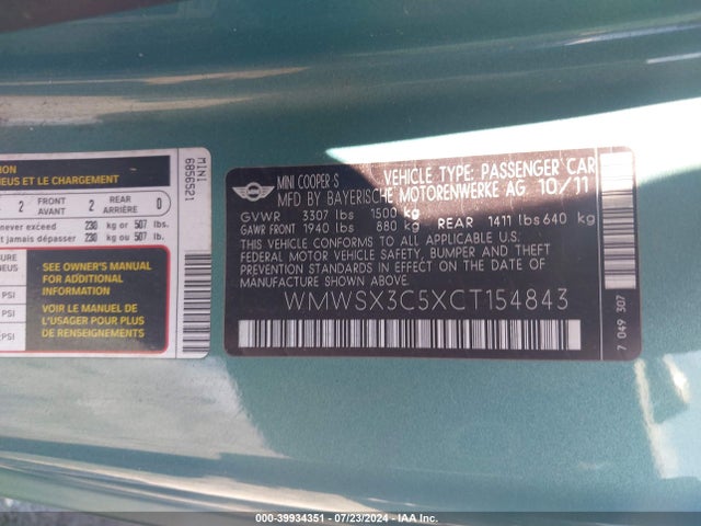 2012 MINI COOPER S WMWSX3C5XCT154843 Photo 8