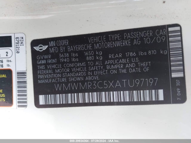 2010 MINI COOPER WMWMR3C5XATU97197 Photo 8
