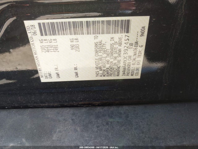 1N4AA6APXJC392457 Nissan Maxima 3.5 Sv