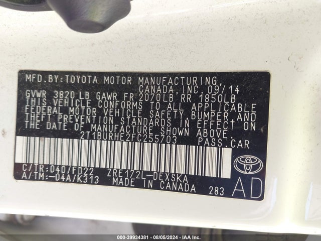 Toyota Corolla S Plus 2015 2T1BURHE2FC255703 Image 9