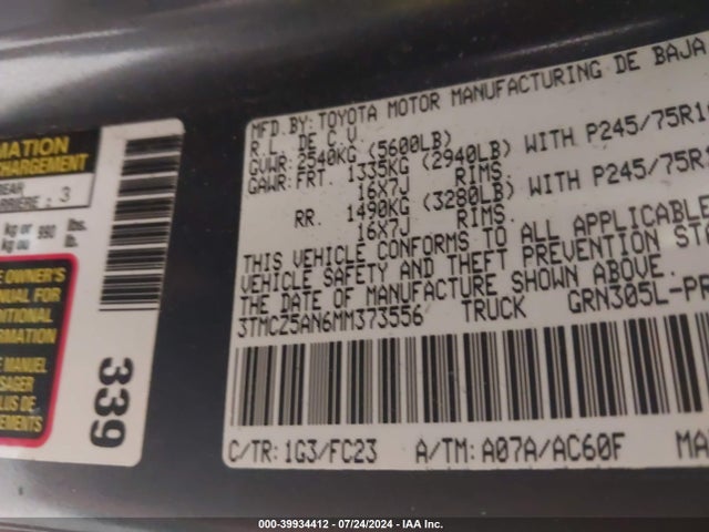 Toyota Tacoma Sr5 V6 2021 3TMCZ5AN6MM373556 Image 9