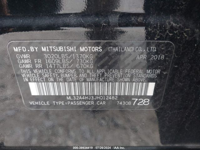 ML32A4HJ3JH012482 Mitsubishi MIRAGE SE