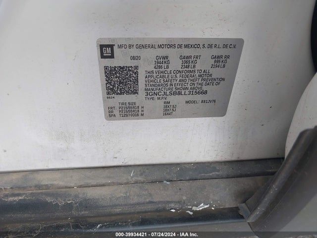 Chevrolet Trax Fwd Lt 2020 3GNCJLSB8LL315668 Image 9