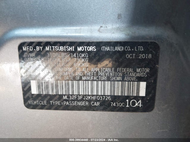 2019 MITSUBISHI MIRAGE G4 ML32F3FJ2KHF03726 Photo 8