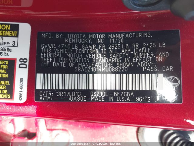 58ADZ1B14MU088220 Lexus ES 350