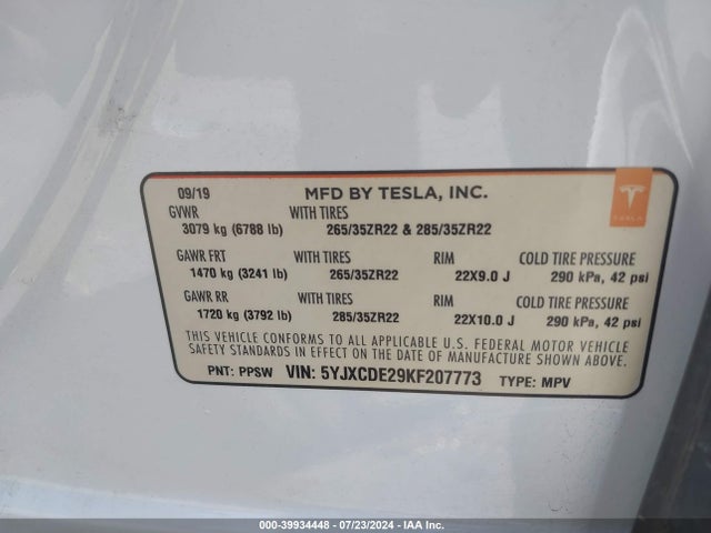 Tesla MODEL X 2019 5YJXCDE29KF207773 Image 25