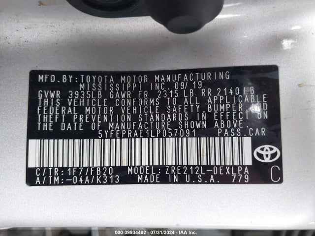 Toyota COROLLA LE 2020 5YFEPRAE1LP057091 Image 9