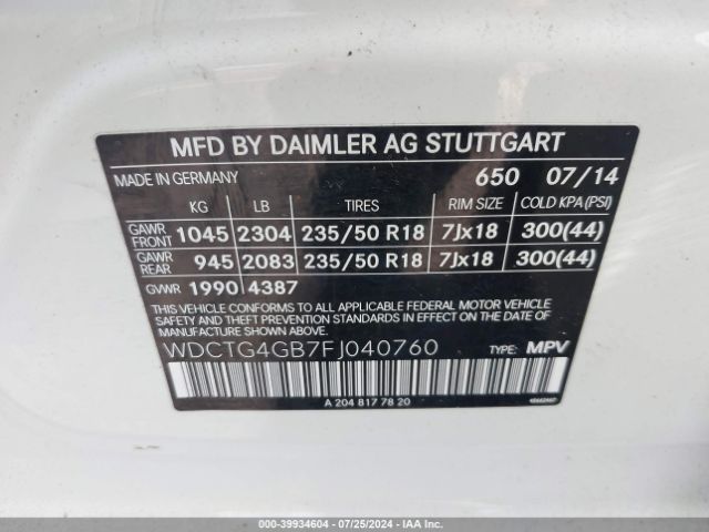 WDCTG4GB7FJ040760 Mercedes-Benz Gla 250 4matic