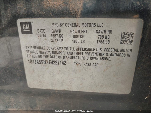 Chevrolet Sonic Ls Auto 2014 1G1JA5SHXE4227142 Image 9