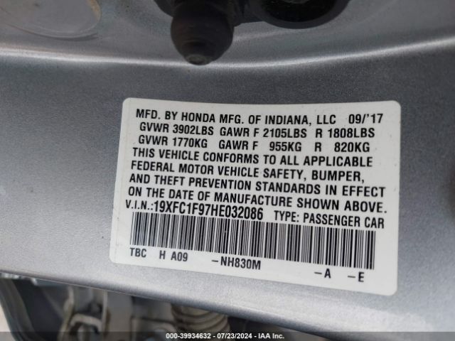 19XFC1F97HE032086 Honda Civic Touring
