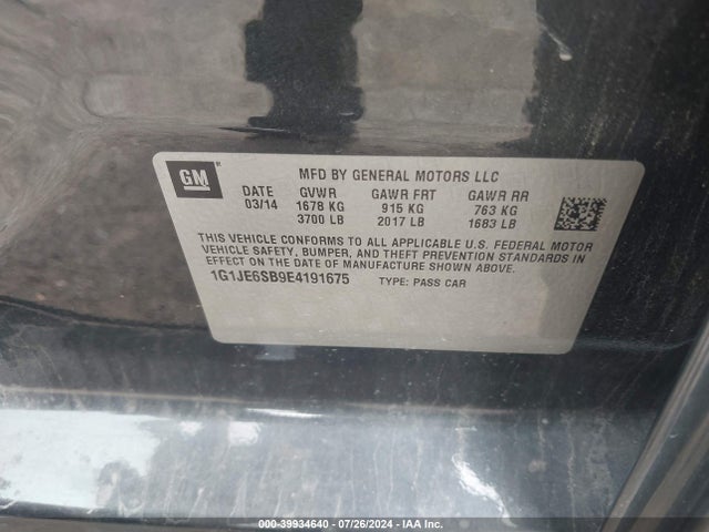 Chevrolet Sonic Ltz Auto 2014 1G1JE6SB9E4191675 Image 9