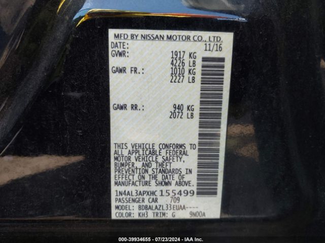 1N4AL3APXHC155499 Nissan ALTIMA 2.5