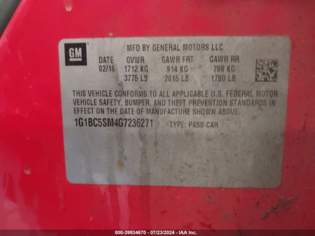 1G1BC5SM4G7236271 Chevrolet Cruze Ls Auto