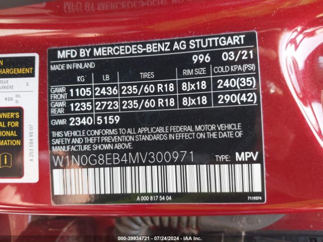 W1N0G8EB4MV300971 Mercedes-Benz Glc 300 4matic Suv
