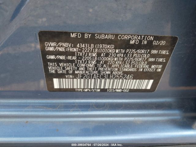 JF2GTAEC3LH255246 Subaru Crosstrek Premium