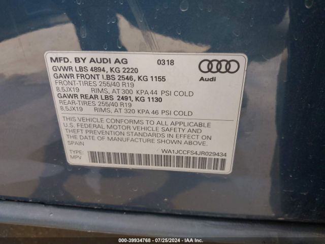 WA1JCCFS4JR029434 Audi Q3 2.0t Premium/2.0t Sport Premium