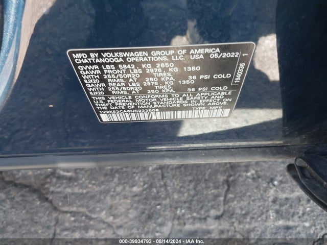 1V2KE2CA6NC222508 Volkswagen Atlas Cross Sport 3.6l V6 Se W/technology