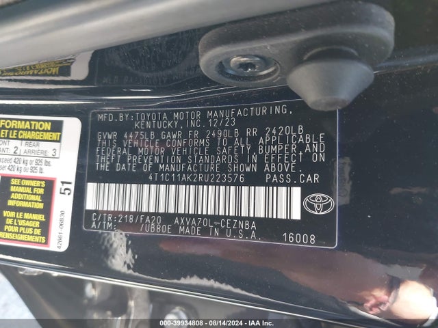 Toyota CAMRY LE 2024 4T1C11AK2RU223576 Image 9