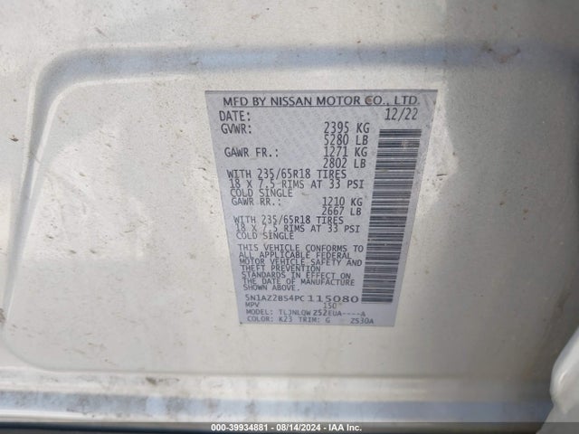 Nissan Murano Sv Intelligent Awd 2023 5N1AZ2BS4PC115080 Image 9