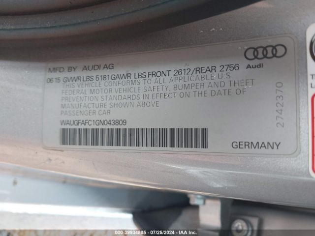 WAUGFAFC1GN043809 Audi A6 2.0t Premium Plus