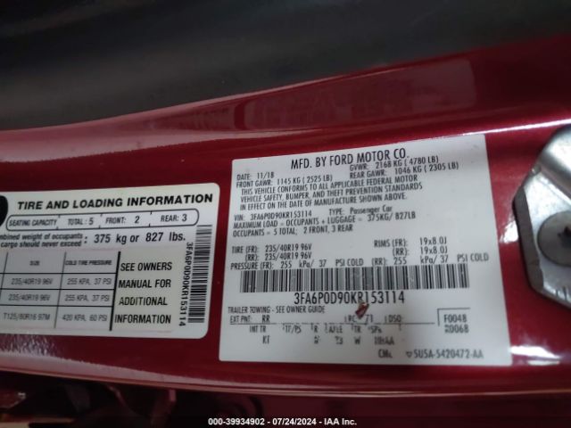 3FA6P0D90KR153114 Ford Fusion Titanium
