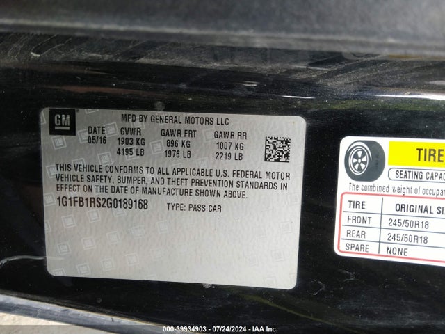 Chevrolet Camaro 1lt 2016 1G1FB1RS2G0189168 Image 9