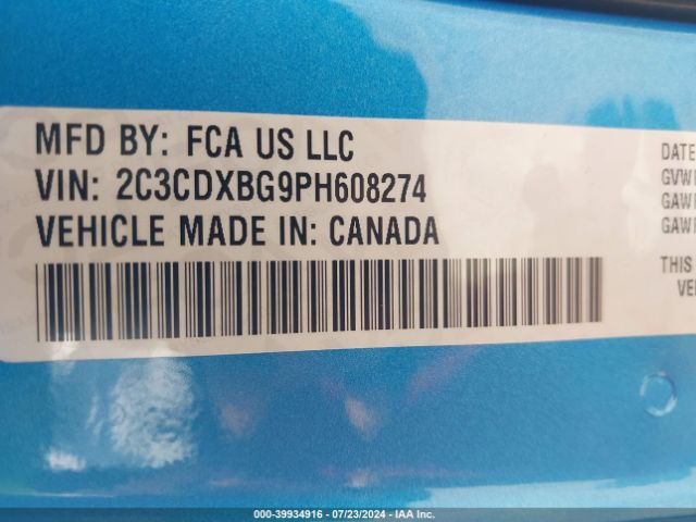 2C3CDXBG9PH608274 Dodge Charger Sxt