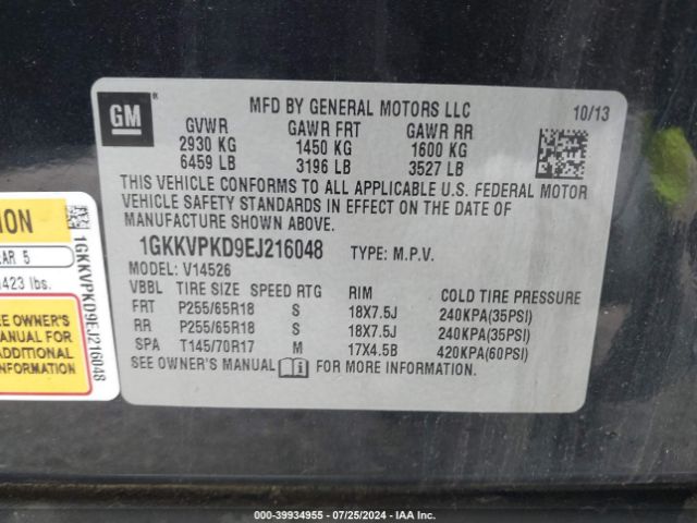 1GKKVPKD9EJ216048 GMC Acadia Sle-2