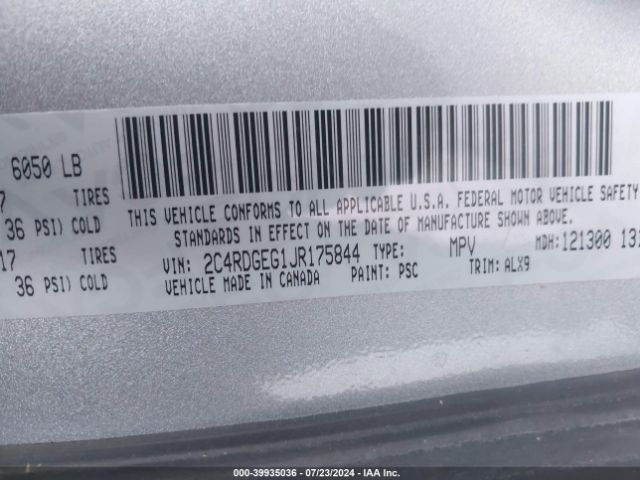 2C4RDGEG1JR175844 Dodge Grand Caravan Gt