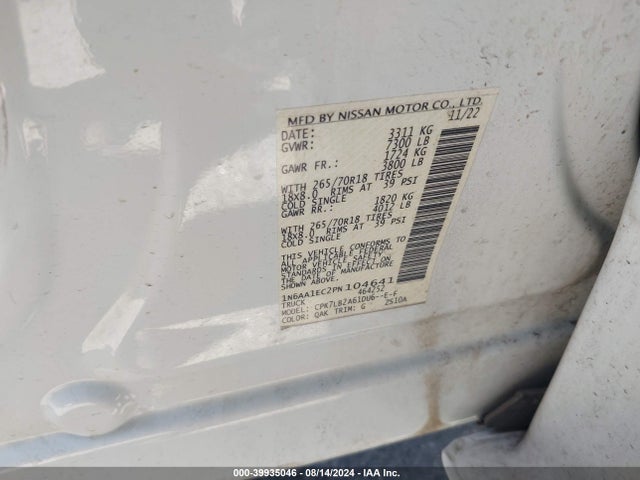 Nissan Titan Sv 4x4 2023 1N6AA1EC2PN104641 Image 9