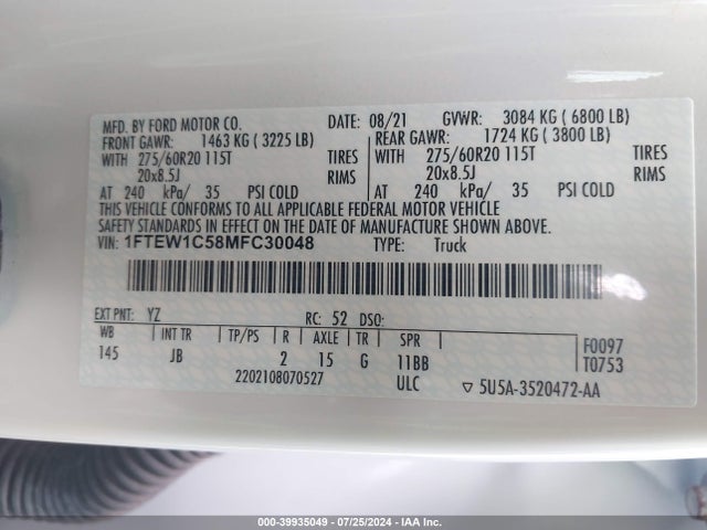 Ford F-150 Xl 2021 1FTEW1C58MFC30048 Image 9