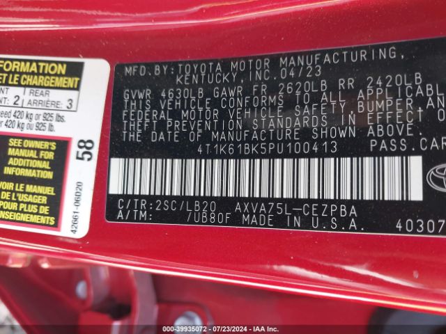 4T1K61BK5PU100413 Toyota Camry Xse Awd