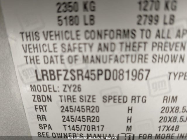 LRBFZSR45PD081967 Buick Envision Avenir Awd