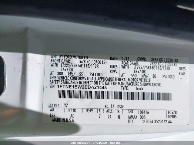 Ford E-150 Commercial 2014 1FTNE1EW2EDA21443 Image 9
