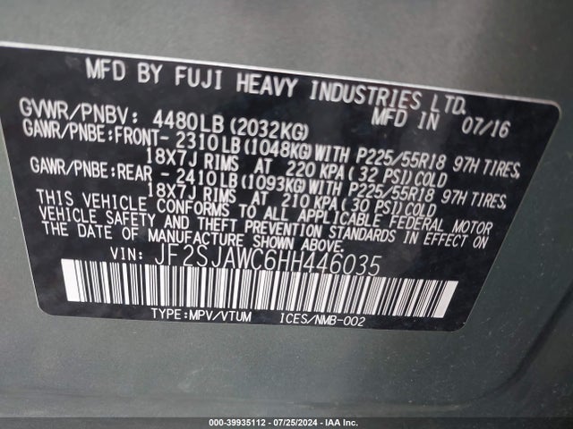 JF2SJAWC6HH446035 Subaru Forester 2.5i Touring