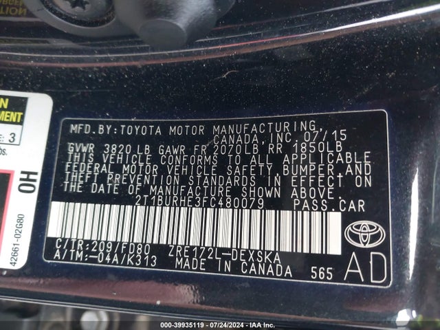 Toyota Corolla S Plus 2015 2T1BURHE3FC480079 Image 9