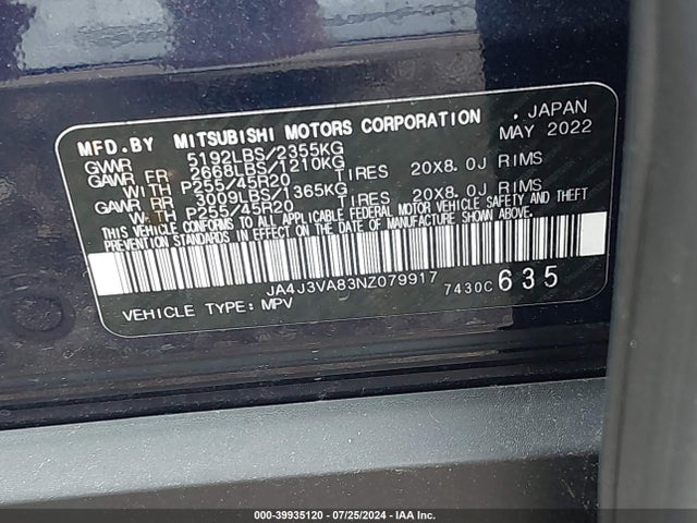 2022 MITSUBISHI OUTLANDER JA4J3VA83NZ079917 Photo 8