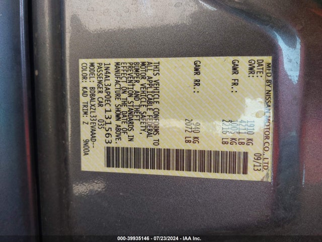 Nissan Altima 2.5 Sl 2014 1N4AL3AP0EC131563 Image 9