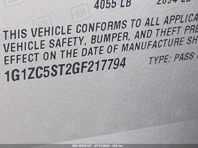 Chevrolet Malibu 1fl 2016 1G1ZC5ST2GF217794 Image 9