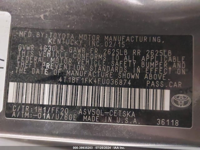 Toyota CAMRY SE 2015 4T1BF1FK4FU036874 Image 9