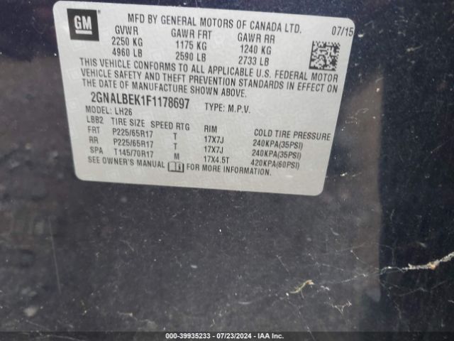 2GNALBEK1F1178697 Chevrolet EQUINOX 1LT