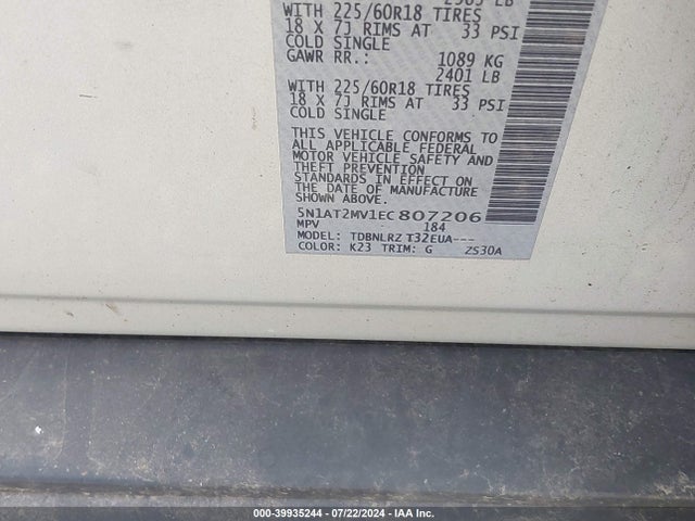Nissan Rogue Sl 2014 5N1AT2MV1EC807206 Image 9