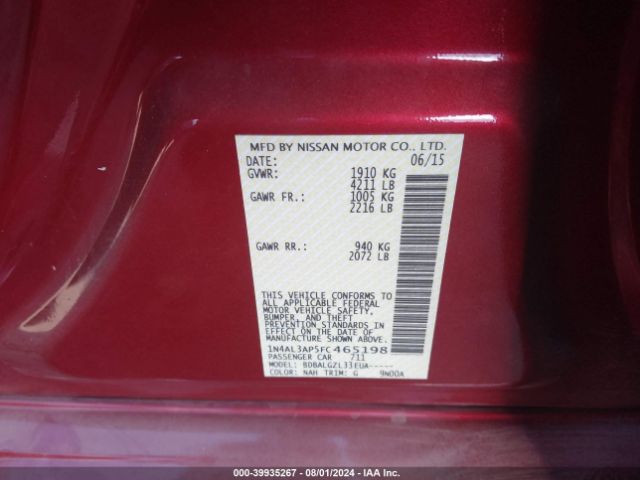 1N4AL3AP5FC465198 Nissan Altima 2.5/2.5 S/2.5 Sl/2.5 Sv